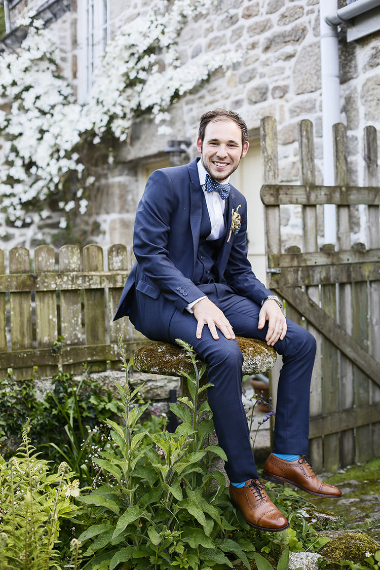 Navy Suit Bow Tie Groom Country Cornish Pastel Beach Wedding http://www.slr-weddingphotography.co.uk/