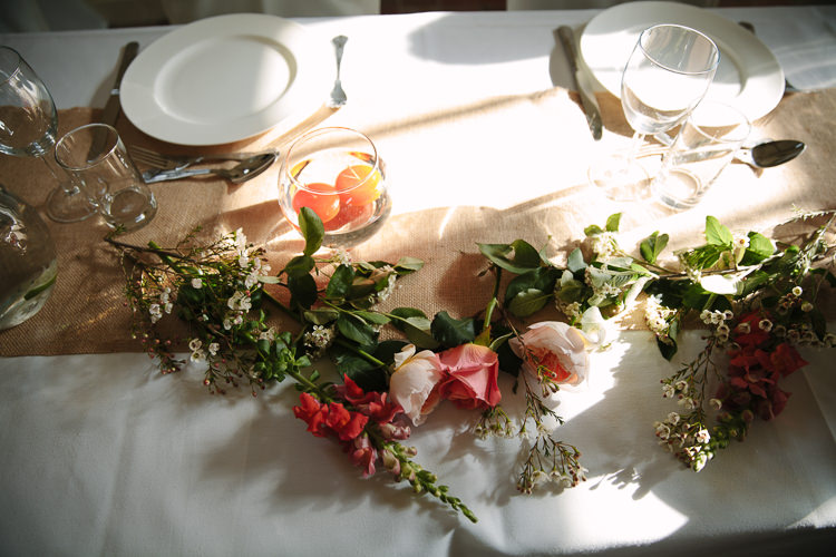 Flowers Table Orange Peach Coral Intimate Simple Country Barn Wedding http://joannabrownphotography.com/