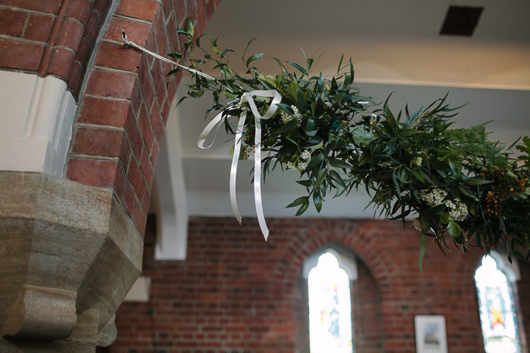 Hanging Foliage Swag Decor Church Intimate Simple Country Barn Wedding http://joannabrownphotography.com/