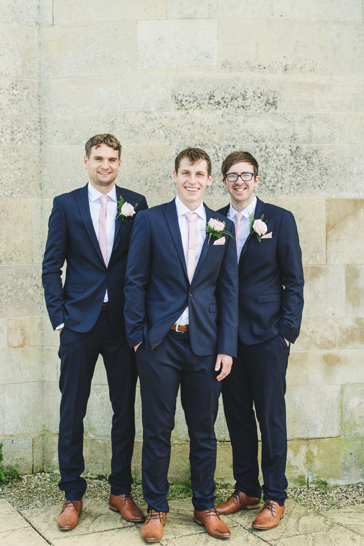 Navy Suits Tie Groom Groomsmen Tan Shoes Pretty Pink Floral Garden Wedding https://www.georgimabee.com/ 