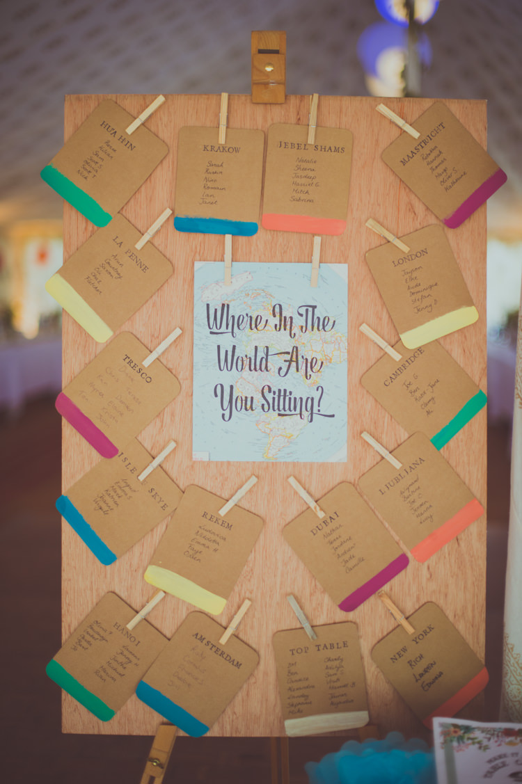 Travel Seating Plan Table Chart Colourful Woodland Humanist Wedding http://sashaweddings.co.uk/