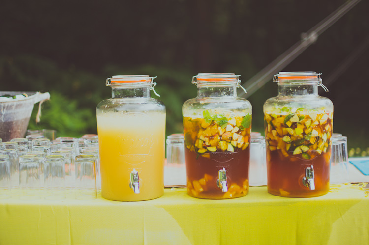 Drink Dispensers Colourful Woodland Humanist Wedding http://sashaweddings.co.uk/