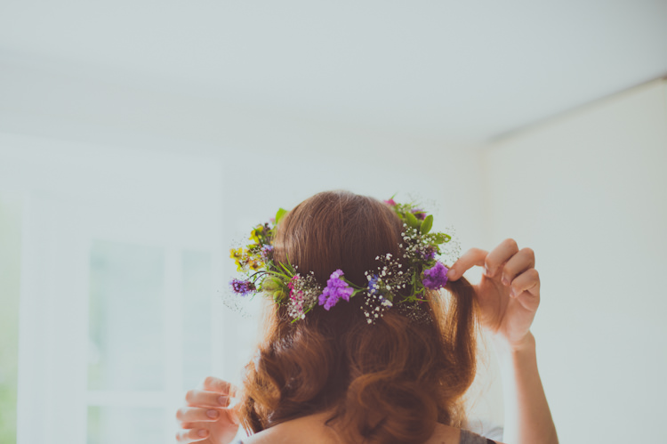 Flower Crown Bride Bridal Colourful Woodland Humanist Wedding http://sashaweddings.co.uk/