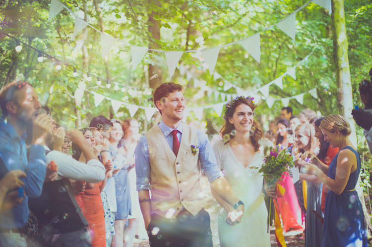 Bubbles Confetti Colourful Woodland Humanist Wedding http://sashaweddings.co.uk/