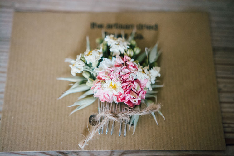 Dried Flower Comb Home Made Rustic Barn Wedding http://www.sarahfleetphotography.com/