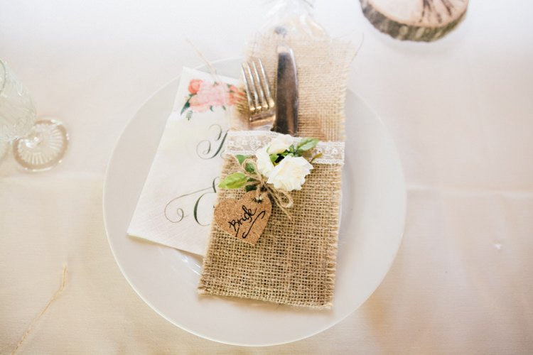 Hessian Burlap Lace Place Setting Heart Name Home Made Rustic Barn Wedding http://www.sarahfleetphotography.com/