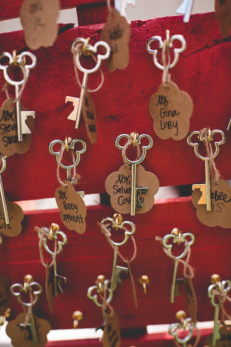 Disney Keys Cardboard Name Tags Décor Alice in Wonderland Wedding Pennsylvania http://www.julieflorophotography.com/