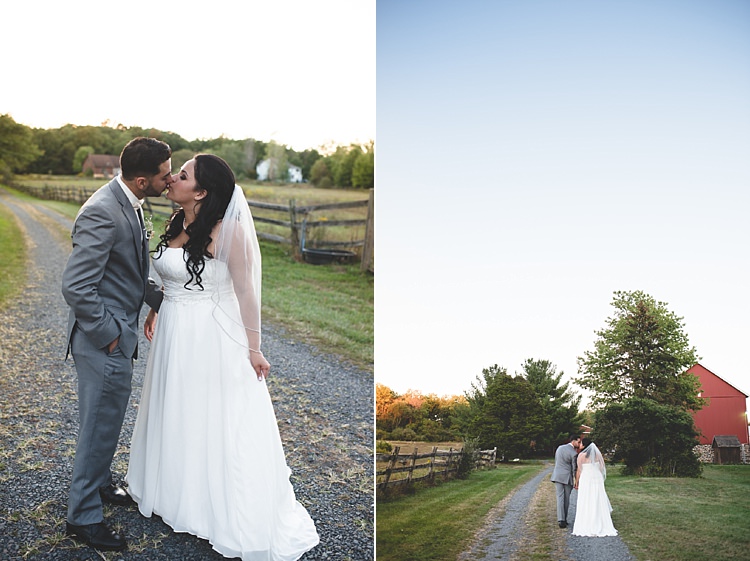 Bride Strapless Gown With Train Veil Groom Grey Suit White Bowtie Kiss Gravel Road Wooden Fence Trees Barn Alice in Wonderland Wedding Pennsylvania http://www.julieflorophotography.com/