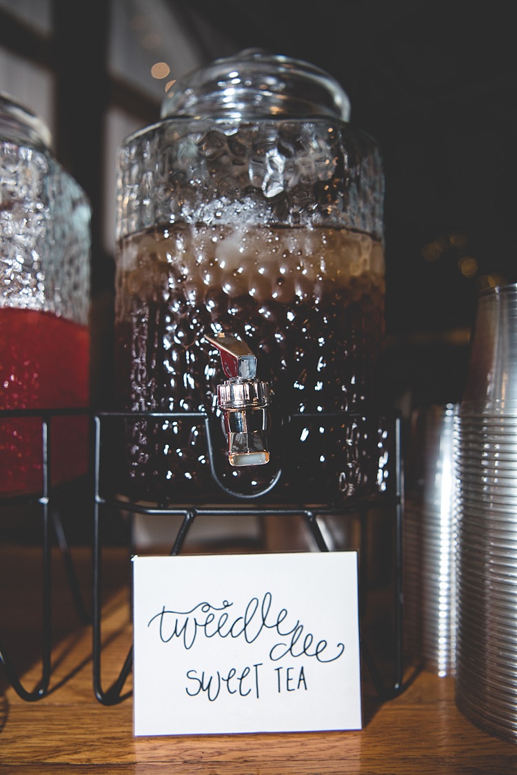 Reception Glass Beverage Dispenser Handwritten Sign Alice in Wonderland Wedding Pennsylvania http://www.julieflorophotography.com/