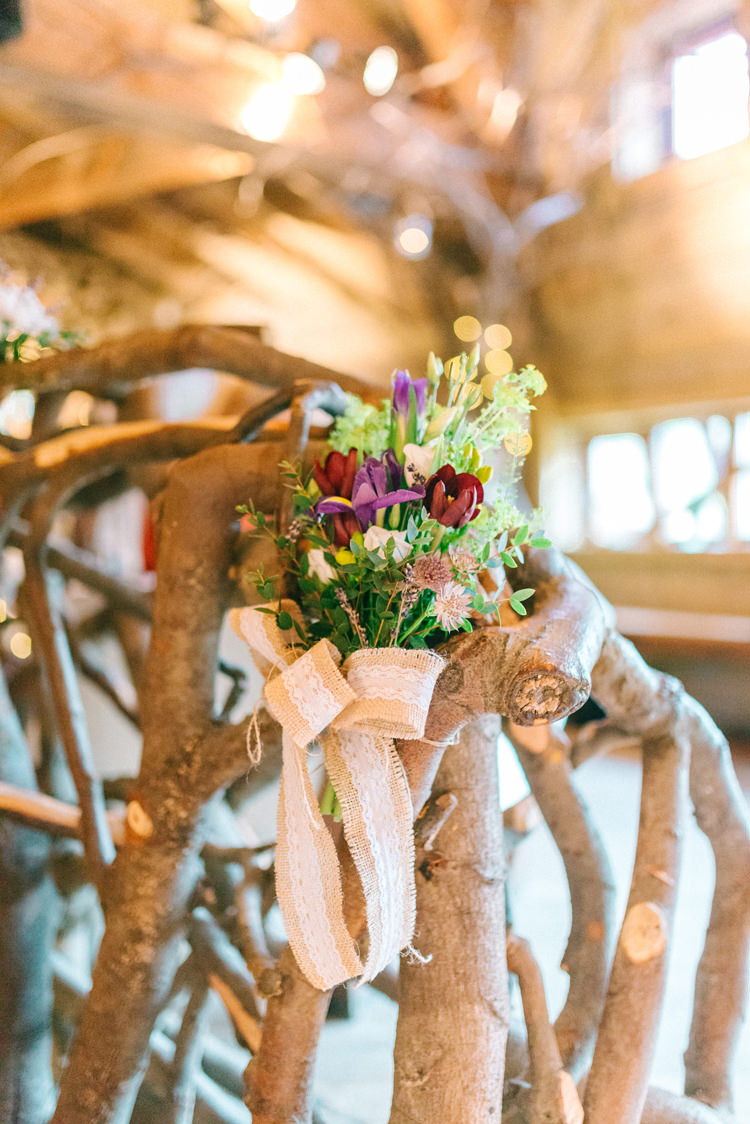 Hessian Lace Bow Flowers Decor Magical Spring Treehouse Wedding http://sarahjaneethan.co.uk/
