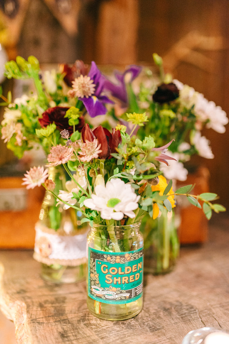 Vintage Jars Flowers Magical Spring Treehouse Wedding http://sarahjaneethan.co.uk/