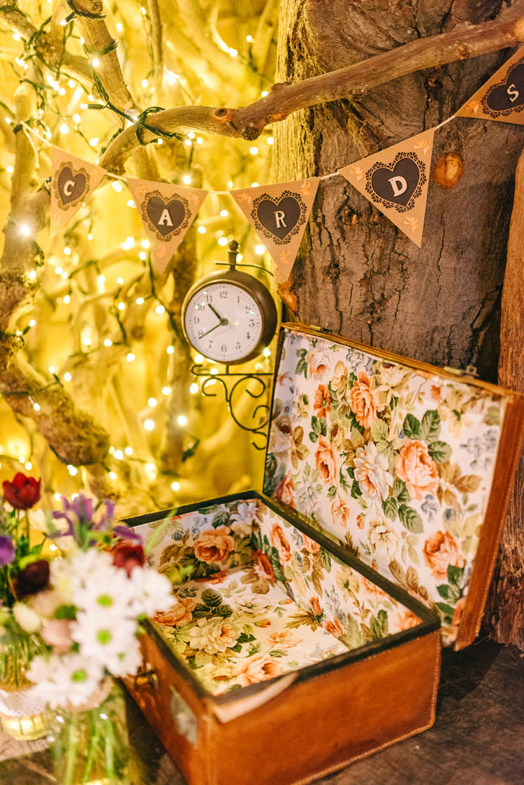 Floral Suitcase Card Box Magical Spring Treehouse Wedding http://sarahjaneethan.co.uk/