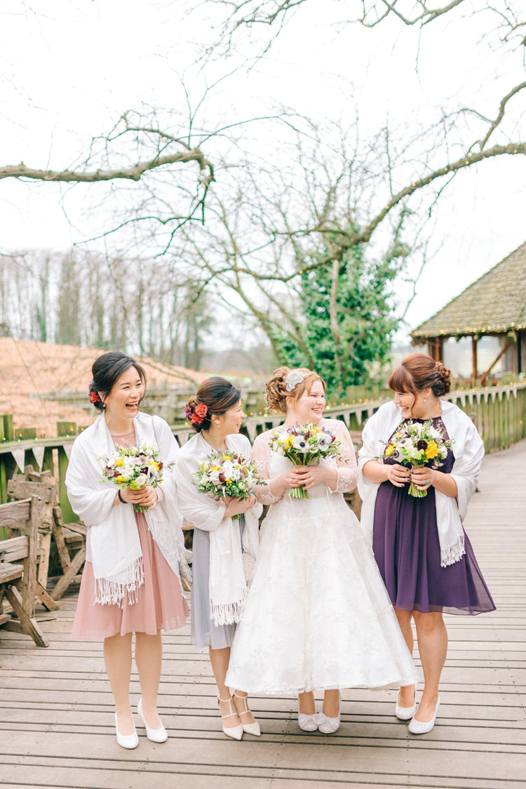 Mismatched Bridesmaid Dresses Pashminas Magical Spring Treehouse Wedding http://sarahjaneethan.co.uk/