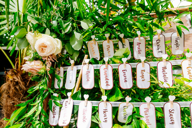 Seating Plan Table Chart Luggage Tag Peg Frame Fresh Relaxed Romantic Pink Green Pub Wedding http://www.els-photography.com/