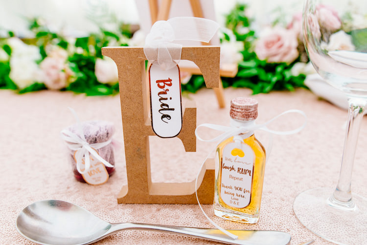Rose Gold Sequin Table Cloth Letters Place Setting Fresh Relaxed Romantic Pink Green Pub Wedding http://www.els-photography.com/