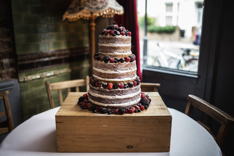 Naked Cake Layer Sponge Berries Mismatched London Pub Wedding http://www.olliverphotography.com/