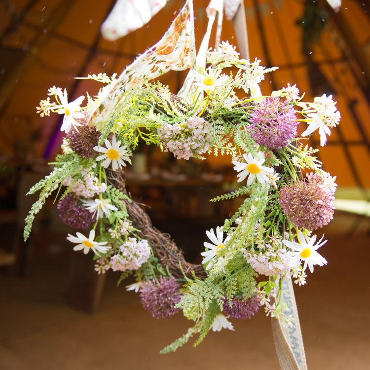 Heart Wreath Flowers Rustic Outdoor Rural Tipi Wedding http://emmastonerweddings.com/