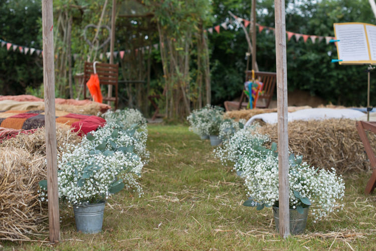 Ceremony Aisle Gyp Gypsophila Buckets Rustic Outdoor Rural Tipi Wedding http://emmastonerweddings.com/
