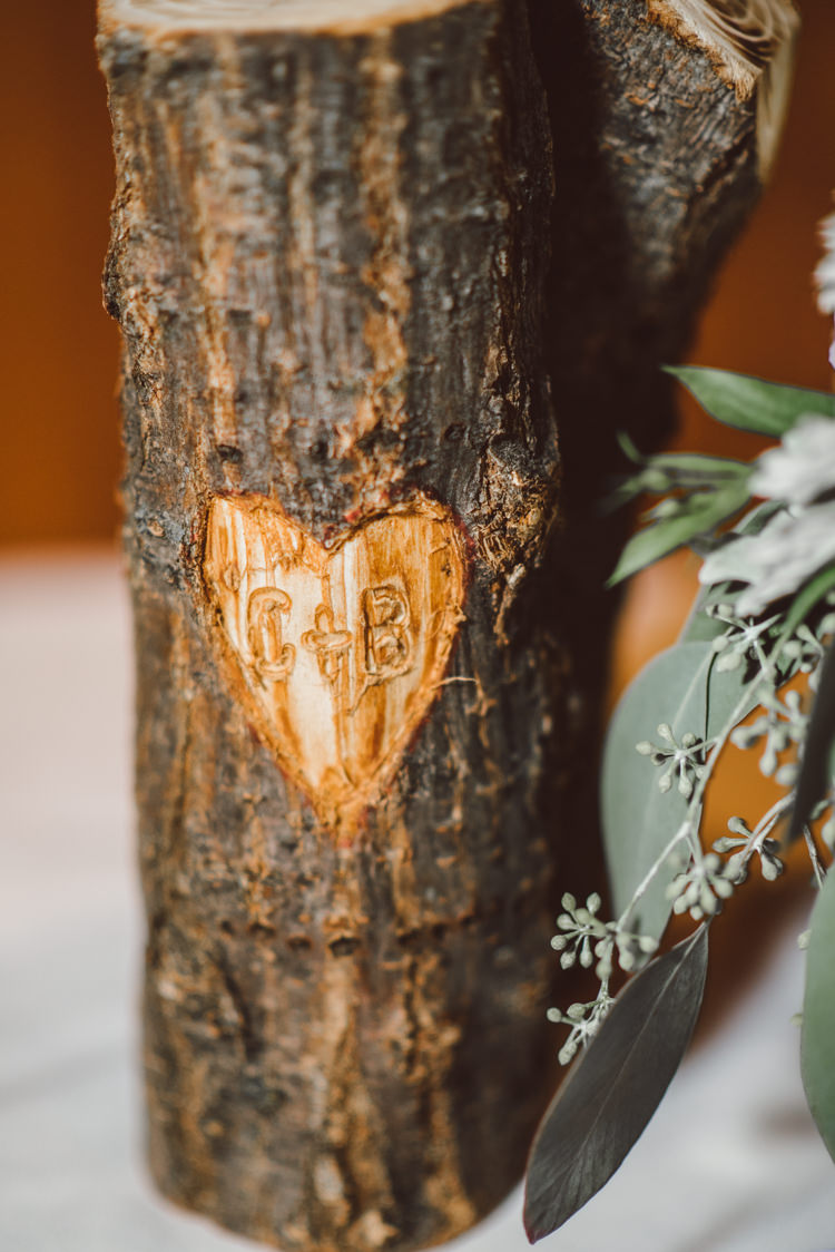 Wooden Tree Trunk Carved Love Heart Initials Décor Magical Fairytale Forest Wedding Washington http://karissaroe.com/