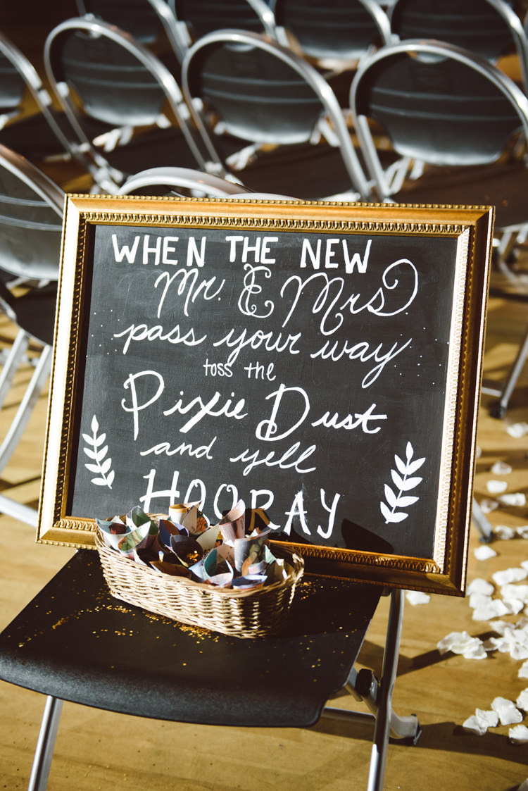 Ceremony Blackboard Sign White Calligraphy Pixie Dust Glitter Fun Magical Fairytale Forest Wedding Washington http://karissaroe.com/