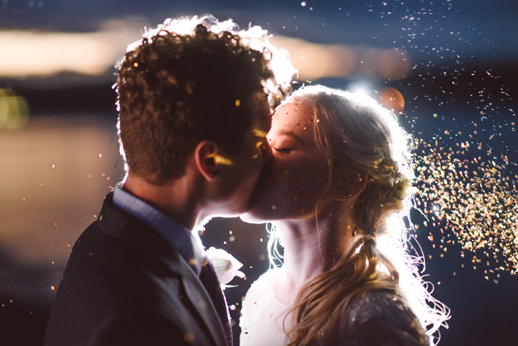 Bride Groom Kiss Glitter Sunset Cloudy Sky Magical Fairytale Forest Wedding Washington http://karissaroe.com/