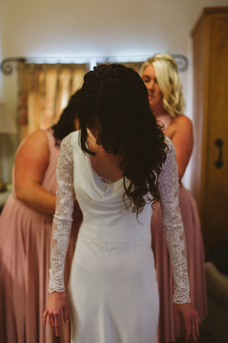 Lace Sleeves Cowl Neck Dress Gown Bride Bridal Pretty Festival Barn Countryside Wedding http://www.claretamim.co.uk/