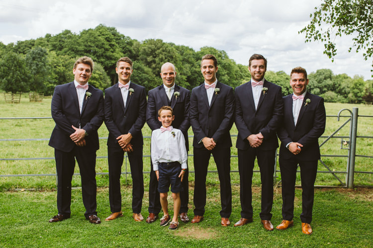 Navy Suits Bow Tie Tan Shoes Groomsmen Groom Pretty Festival Barn Countryside Wedding http://www.claretamim.co.uk/