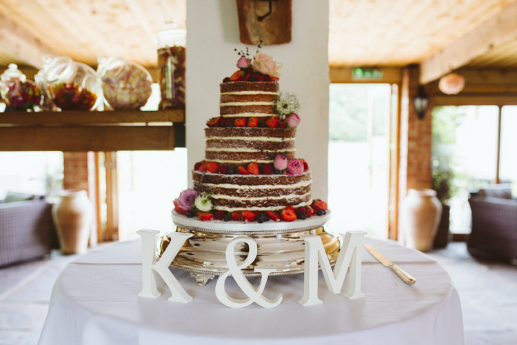 Naked Cake Layer Sponge Fruit Cream Pretty Festival Barn Countryside Wedding http://www.claretamim.co.uk/