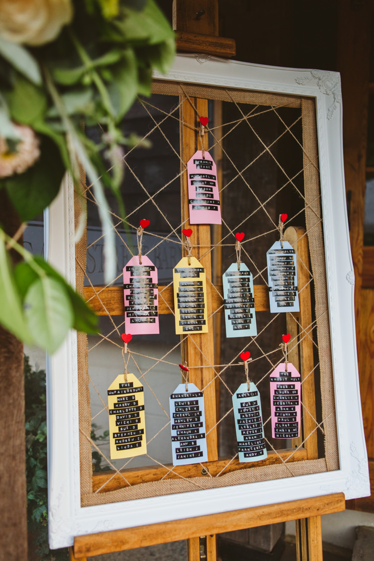 Window Luggage Tag Seating Chart Table Plan Pretty Festival Barn Countryside Wedding http://www.claretamim.co.uk/