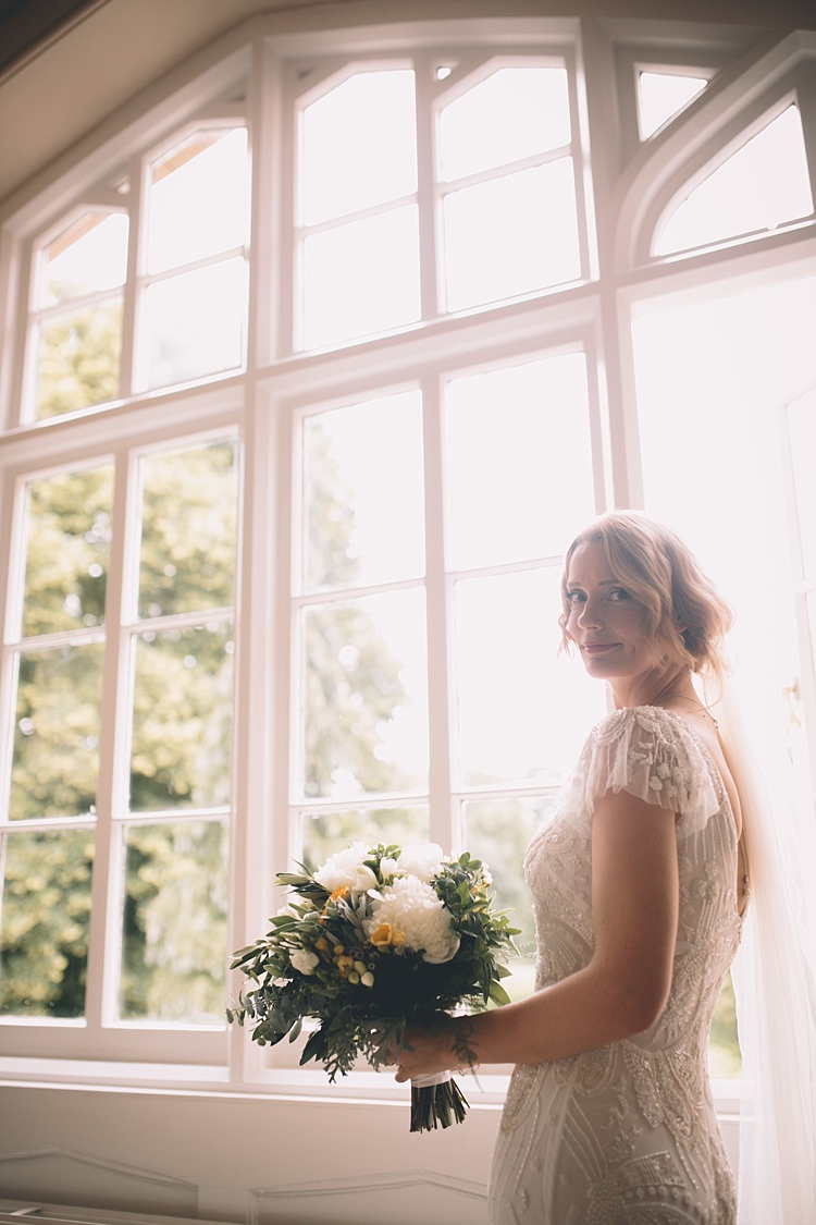 Jayne Eliza Jane Howell Beaded Dress Gown Bride Bridal Cap Sleeves Veil Fun Quirky Country House Wedding http://storyandcolour.co.uk/