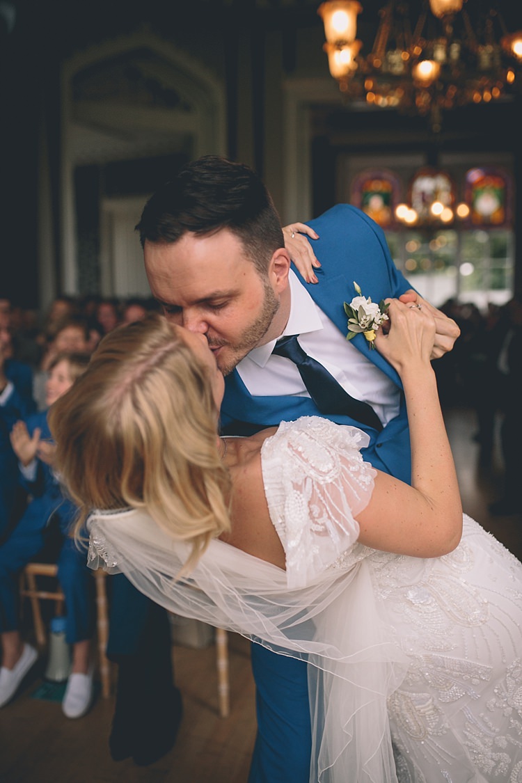 First Kiss Bride Groom Fun Quirky Country House Wedding http://storyandcolour.co.uk/