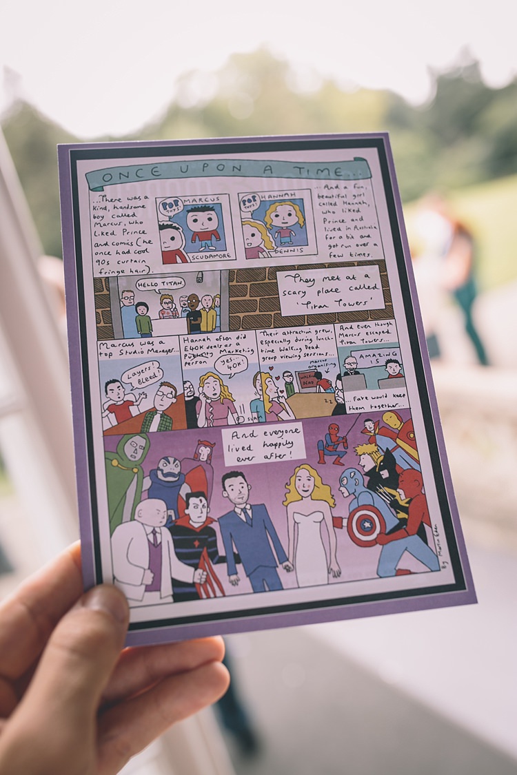 Comic Story Sign Stationery Fun Quirky Country House Wedding http://storyandcolour.co.uk/