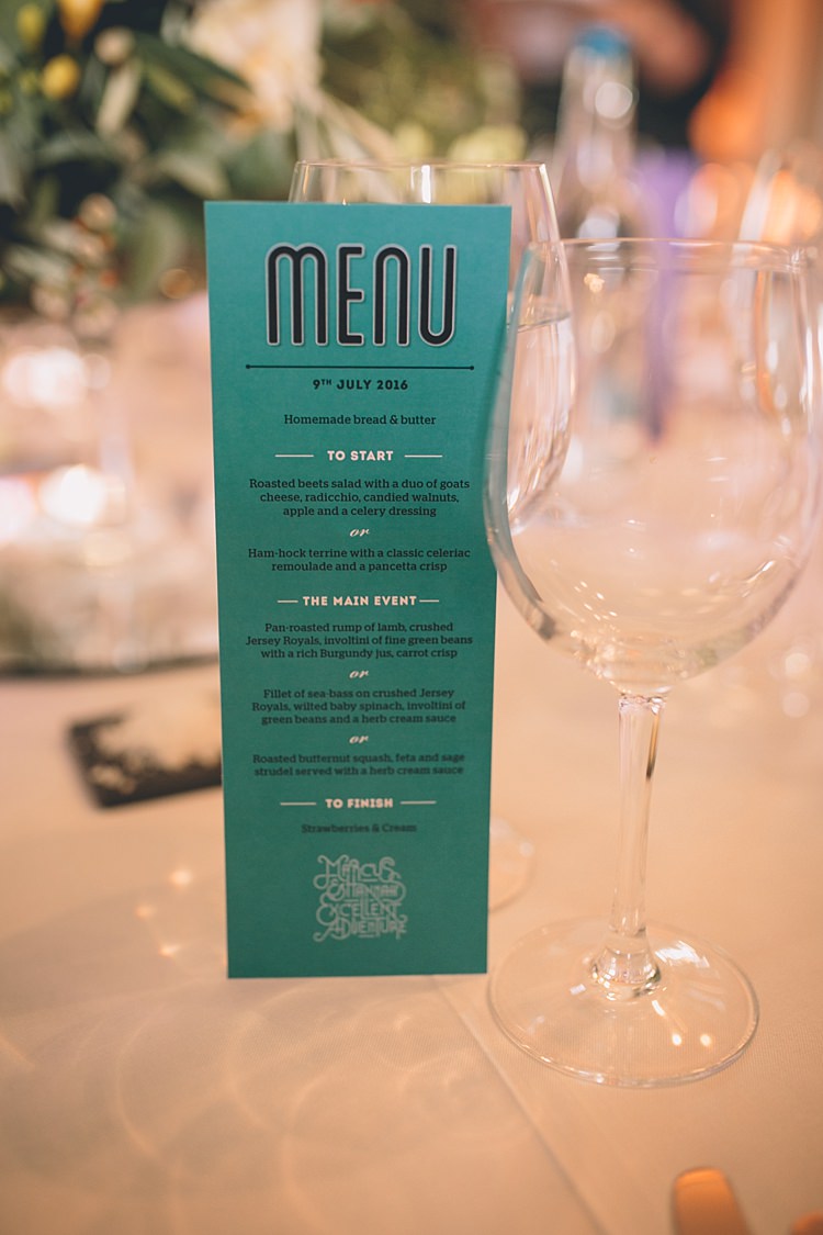 Graphic Stationery Menu Fun Quirky Country House Wedding http://storyandcolour.co.uk/