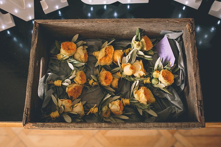 Yellow Rose Buttonholes Fun Quirky Country House Wedding http://storyandcolour.co.uk/