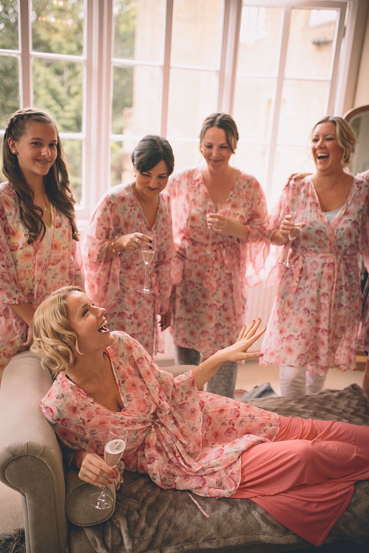 Pink Floral Dressing Gowns Bride Bridesmaids Fun Quirky Country House Wedding http://storyandcolour.co.uk/