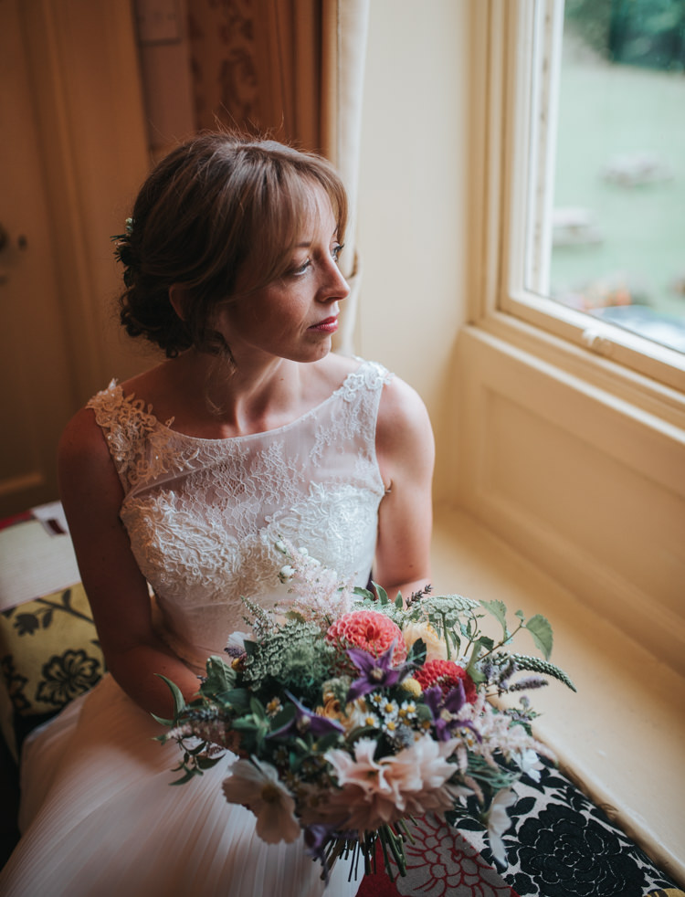 Bride Bridal Hair Up Do Style Flowers Bangs Fringe Floral Autumn Country House Wedding http://pearbearphotography.com/