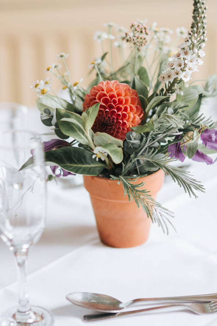 Pot Potted Flowers Dahlia Orange Decor Centrepiece Floral Autumn Country House Wedding http://pearbearphotography.com/