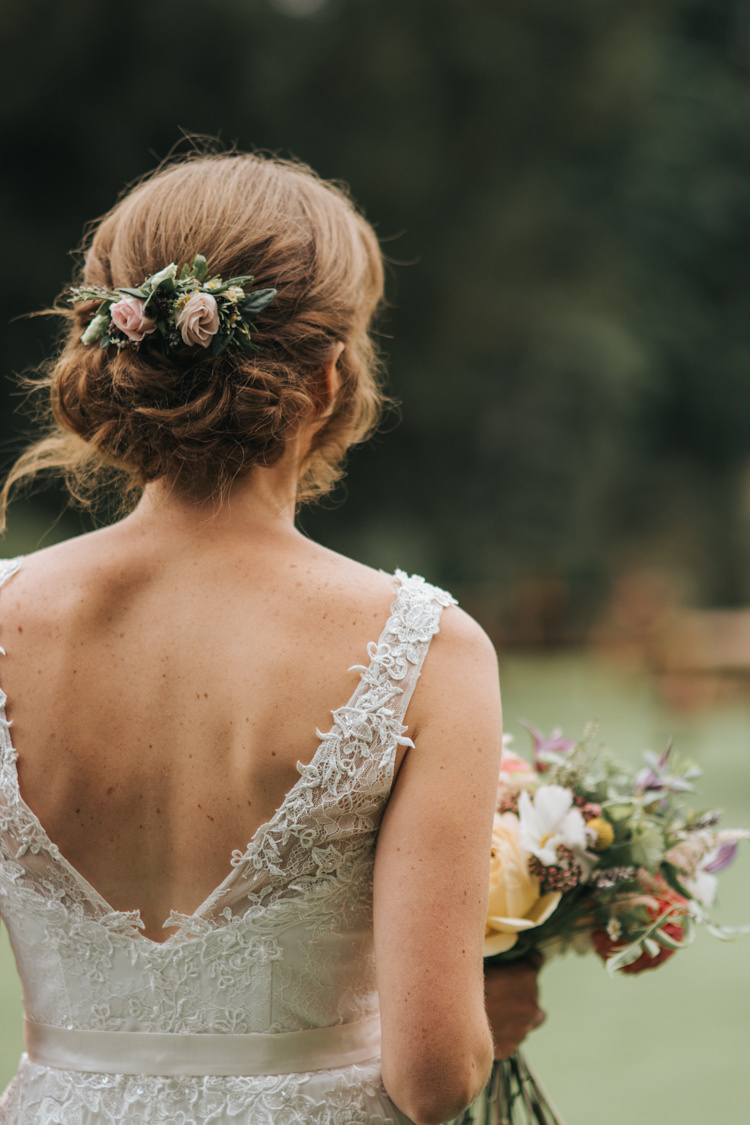 Hair Bride Bridal Flowers Up Do Style Floral Autumn Country House Wedding http://pearbearphotography.com/