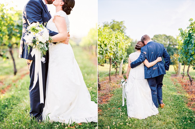 Bride Lace Cap Sleeve Bridal Gown Pearls Groom Navy Suit Purple Tie Bouquet Peonies Lavender Ribbon Sunset Vines Outdoor Spring Vineyard Wedding Tennessee http://www.juicebeatsphotography.com/