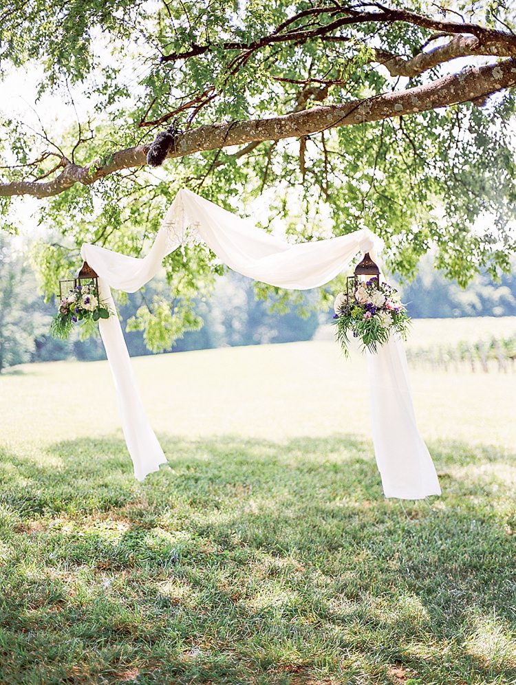 Hanging Décor White Fabric Gold Lanterns Fresh Florals Tree Branch Outdoor Spring Vineyard Wedding Tennessee http://www.juicebeatsphotography.com/