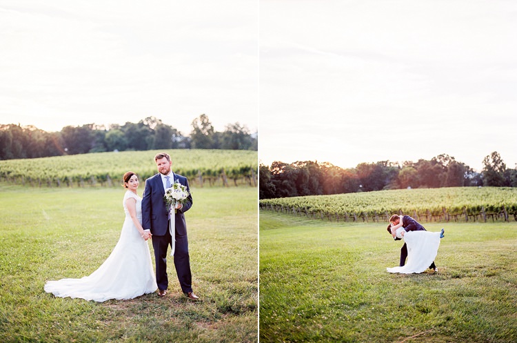 Bride Lace Cap Sleeve Bridal Gown Pearls Groom Navy Suit Purple Tie Bouquet Peonies Lavender Ribbon Sunset Vines Outdoor Spring Vineyard Wedding Tennessee http://www.juicebeatsphotography.com/