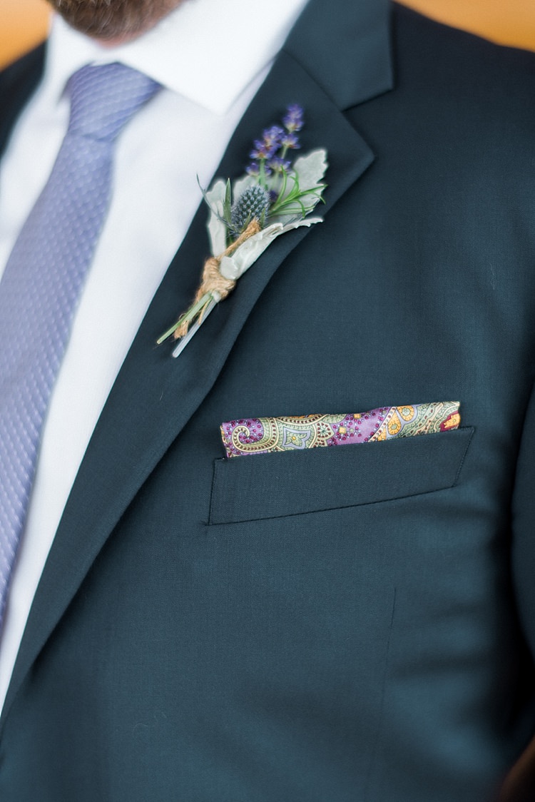 Groom Navy Suit Purple Tie Colourful Pocket Square Floral Button Hole Style Outdoor Spring Vineyard Wedding Tennessee http://www.juicebeatsphotography.com/