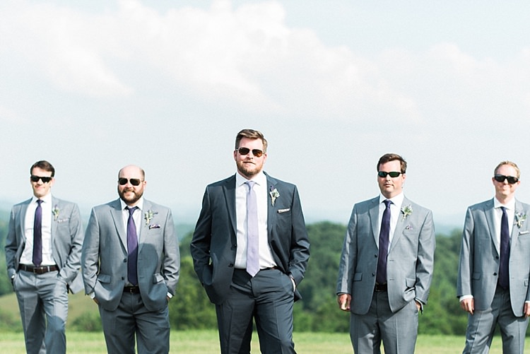 Groom Navy Suit Purple Tie Colourful Pocket Square Floral Button Hole Groomsmen Grey Suits Purple Ties Sunglasses Outdoor Spring Vineyard Wedding Tennessee http://www.juicebeatsphotography.com/