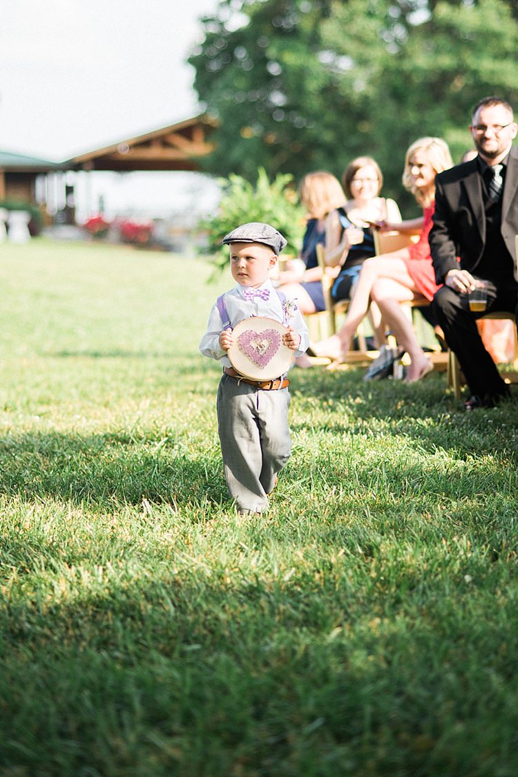 Outdoor Ceremony Ring Bearer Purple Suspenders Bow Tie Hat Purple Handmade Ring Craft Guests Outdoor Spring Vineyard Wedding Tennessee http://www.juicebeatsphotography.com/