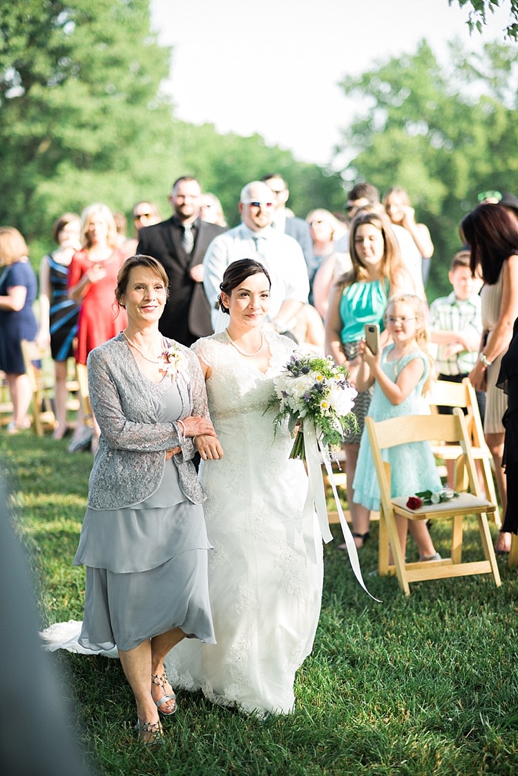 Outdoor Ceremony Bride Lace Cap Sleeve Bridal Gown Bouquet Peonies Lavender Mother Guests Outdoor Spring Vineyard Wedding Tennessee http://www.juicebeatsphotography.com/