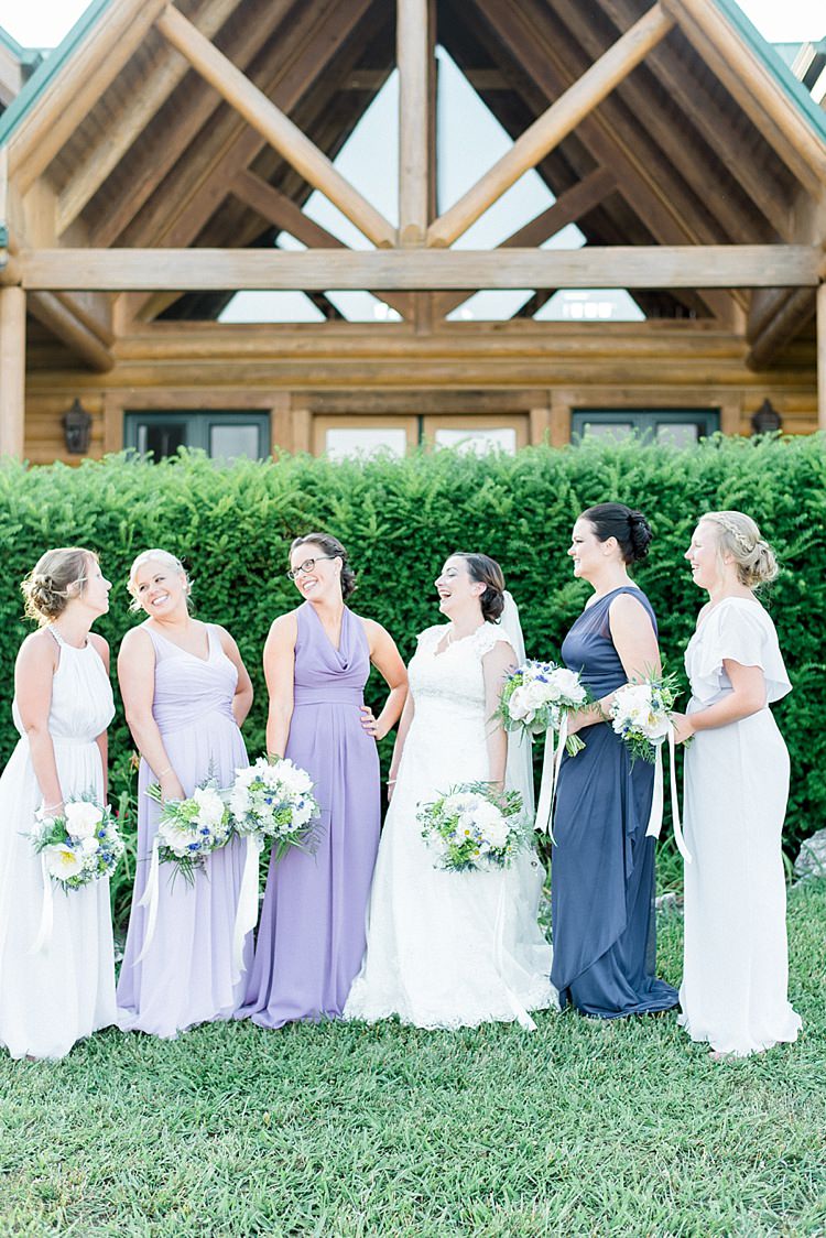 Bride Lace Cap Sleeve Bridal Gown Veil Bridesmaids Different Colour Style Dresses Bouquets Peonies Lavender Laughs Outdoor Spring Vineyard Wedding Tennessee http://www.juicebeatsphotography.com/