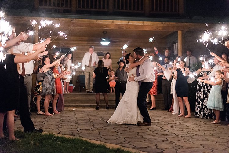Sparkler Exit Bride Lace Cap Sleeve Bridal Gown Groom Purple Tie Kiss Guests Outdoor Spring Vineyard Wedding Tennessee http://www.juicebeatsphotography.com/