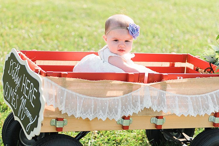 Outdoor Ceremony Baby Floral Headband Decorated Cart Blackboard Sign Calligraphy Outdoor Spring Vineyard Wedding Tennessee http://www.juicebeatsphotography.com/