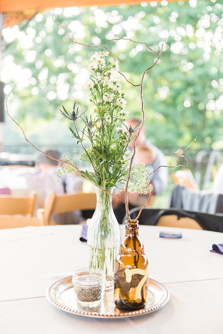 Reception Table Setting Centrepiece Glass Vase Fresh Florals Brown Bottle Table Number Candle Gold Plate Outdoor Spring Vineyard Wedding Tennessee http://www.juicebeatsphotography.com/