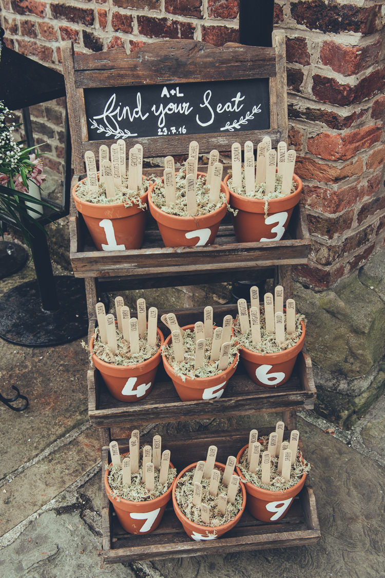 Lolly Stick Pots Seating Table Plan Chart Bespoke Rustic Homespun Wedding http://lisahowardphotography.co.uk/